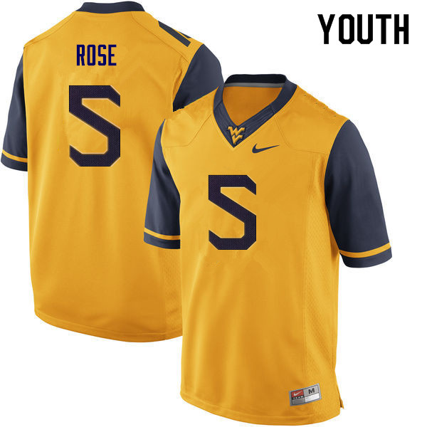 Youth #5 Ezekiel Rose West Virginia Mountaineers College Football Jerseys Sale-Yellow - Click Image to Close